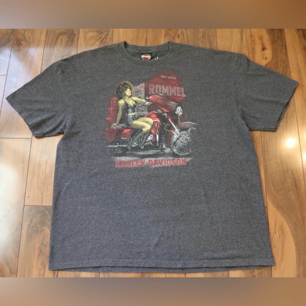 Harley-Davidson Charcoal Tee with Red Motorcycle Graphic